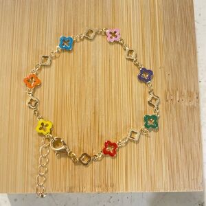 Vibrant Enamel Flower Gold Bracelet